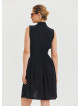 Black Summer Dress with Stand Collar and Zipper Detail 4442